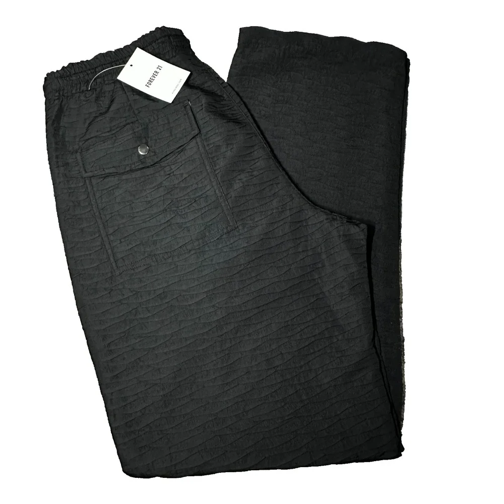 Forever‎ 21 Mens Slim Fit Textured Jogger Pants Medium Black Drawstring NEW